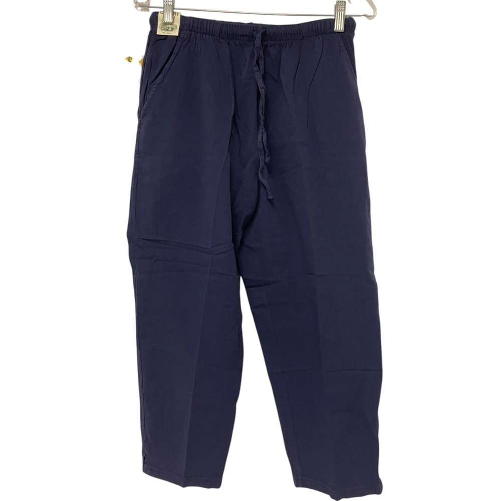 Northern Reflections Womens Navy Blue Classic Capri Pants Drawstring Waist Small